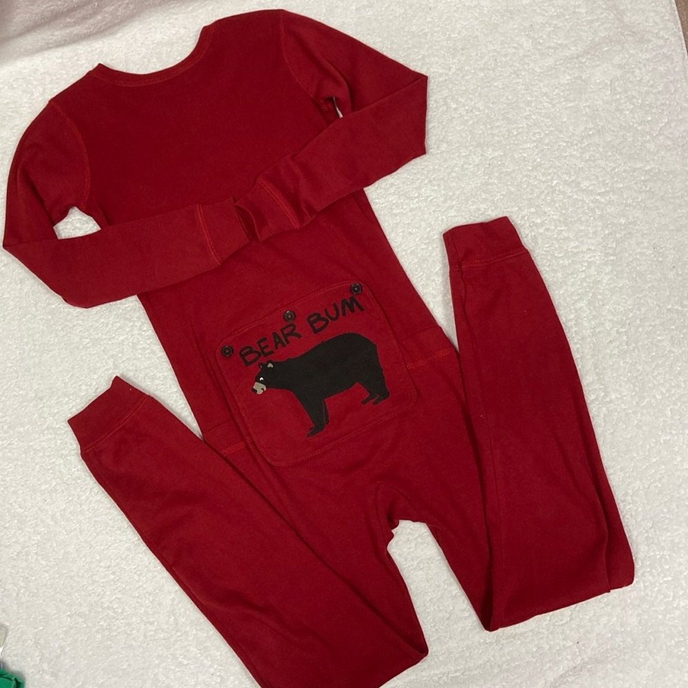 Little blue house bear bum union suit red snap up size 8